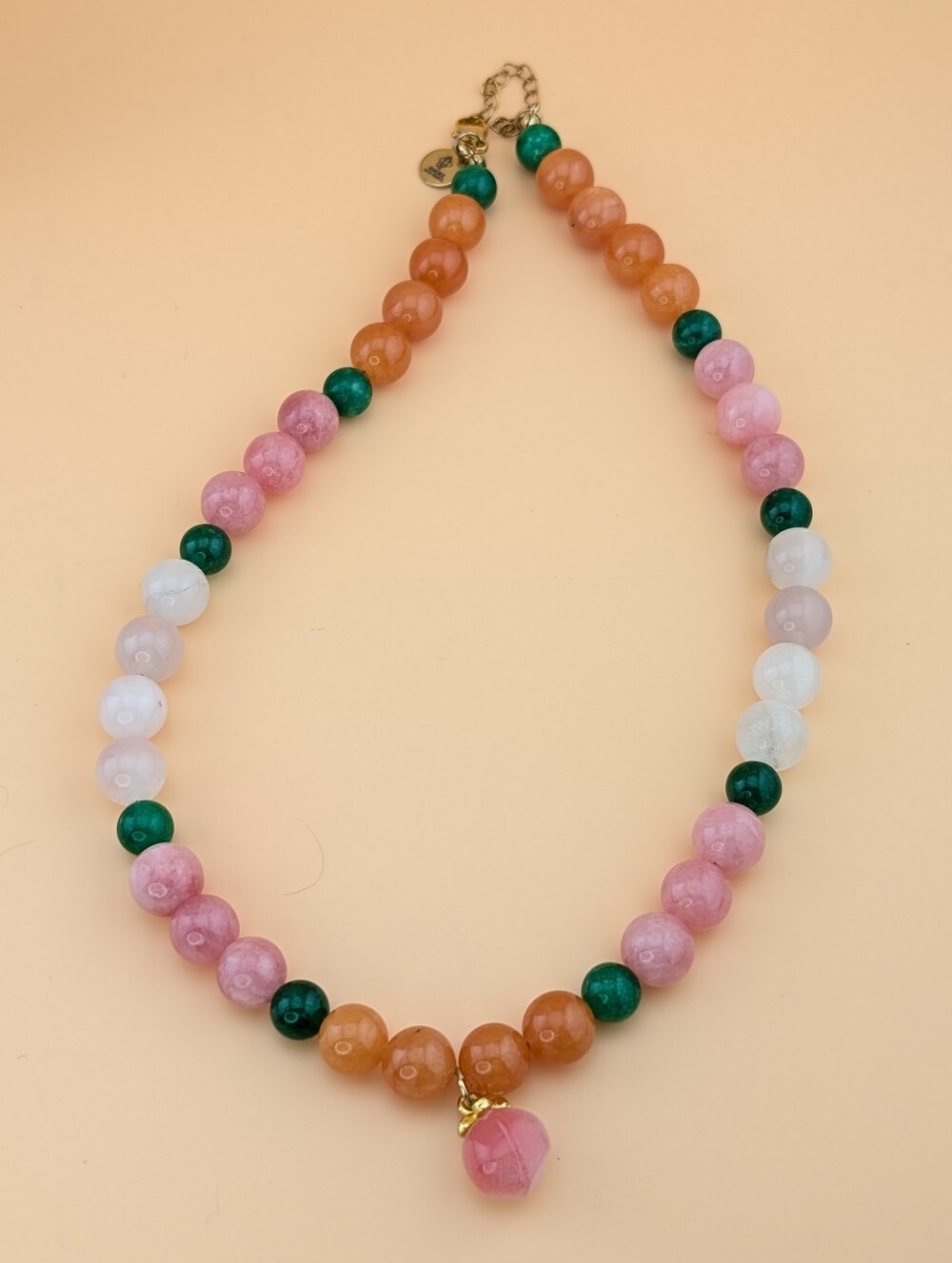 Quartz Gold Plated Gemstone Bead Necklace - "Peachy Keen"
